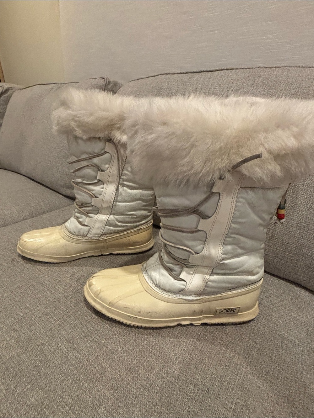 Vtg Canada SOREL White Winter Snow Boots Removable Wool Felt Linings